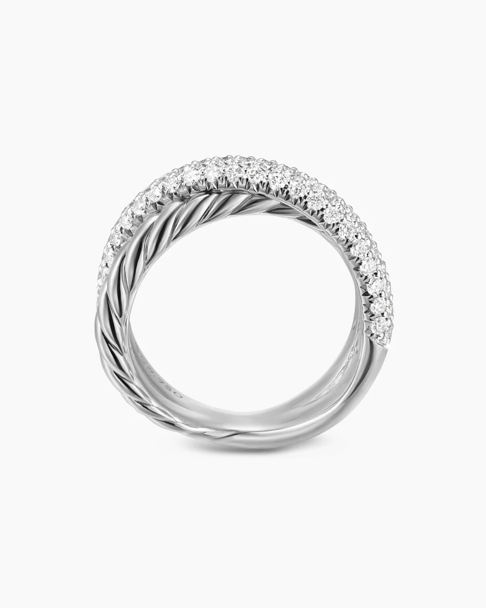 Crossover Two Row Ring Sterling Silver with Diamonds, 7.5mm
