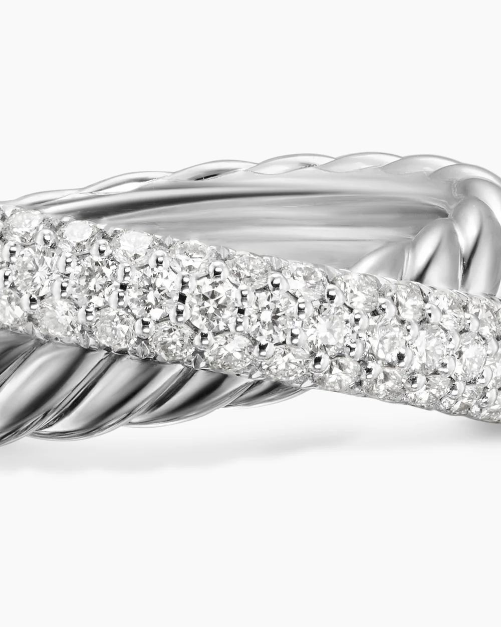 Crossover Two Row Ring Sterling Silver with Diamonds, 7.5mm