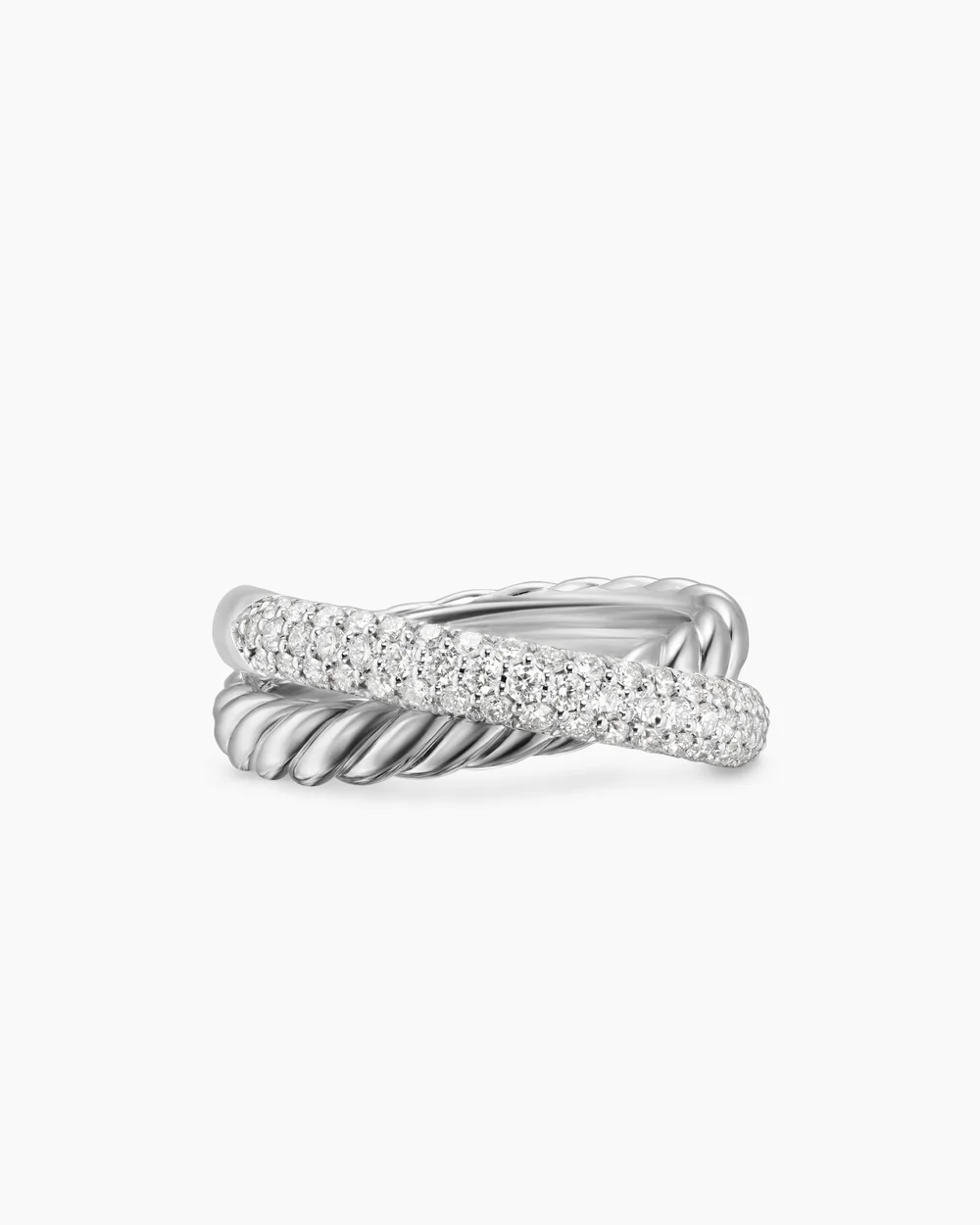 Crossover Two Row Ring Sterling Silver with Diamonds, 7.5mm