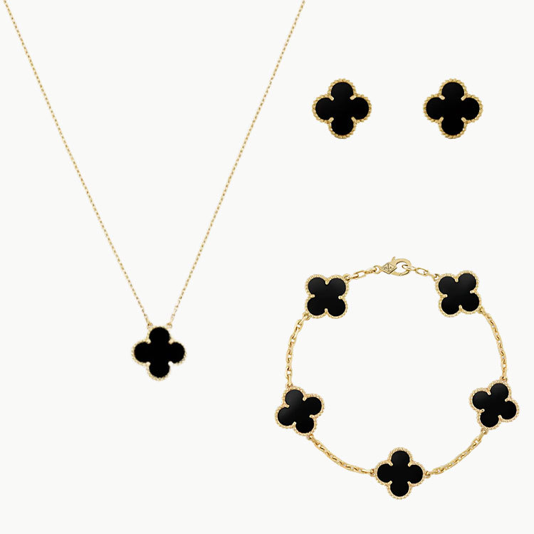 3-PIECE GOLD CLOVER JEWELRY SET: NECKLACE, BRACELET & EARRINGS