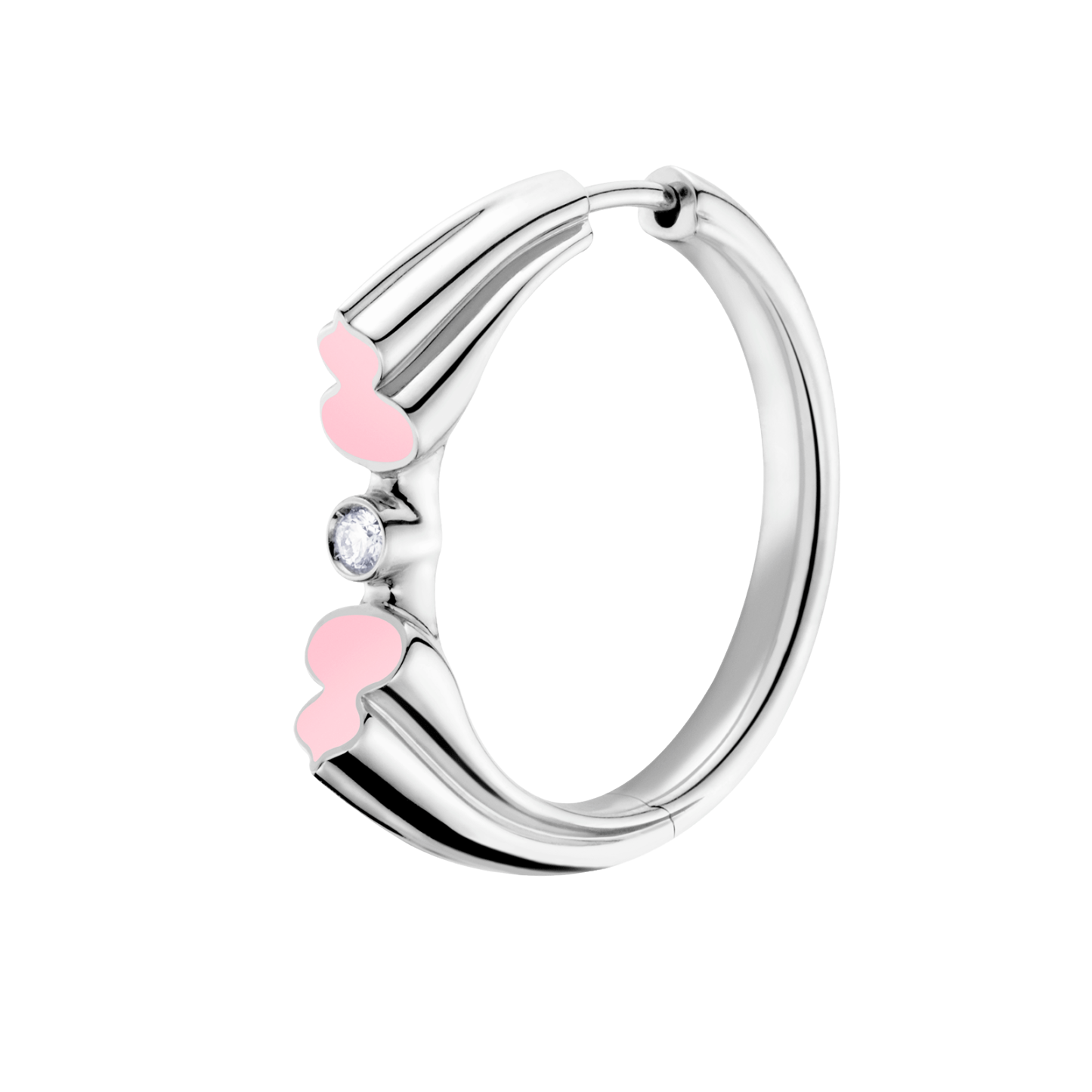 Wulu earring in 18K white gold with diamond and pink HyCeram