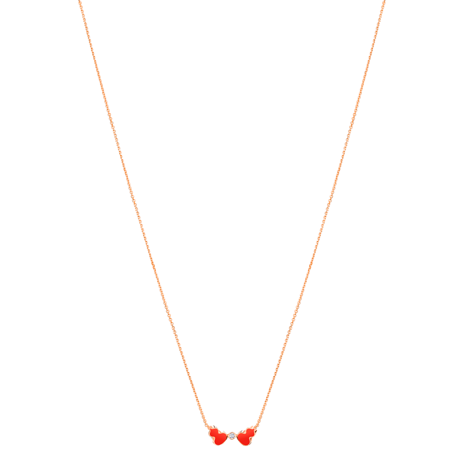 Wulu necklace in 18K rose gold with diamonds and red HyCeram®