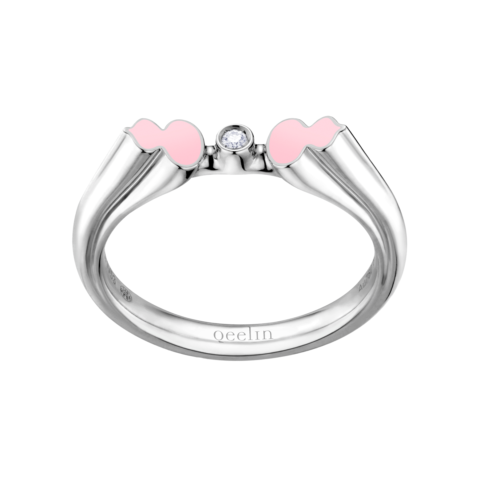 Wulu ring in 18K white gold with diamond and pink HyCeram庐