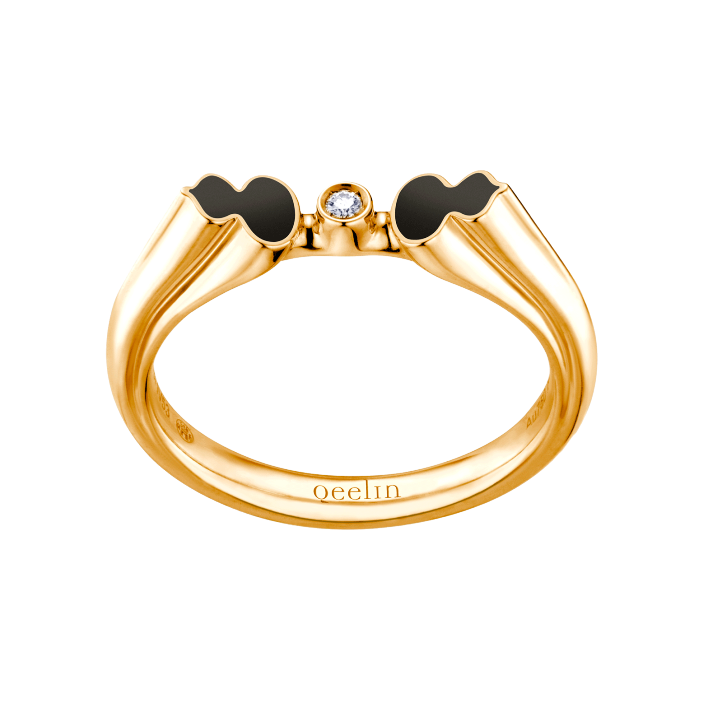 Wulu ring in 18K yellow gold with diamond and black HyCeram庐