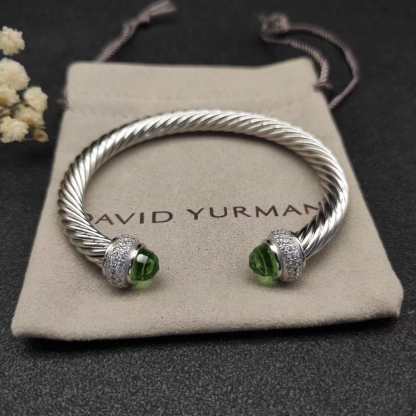 Cable Bracelet Sterling Silver with Prasiolite and Diamonds, 7mm