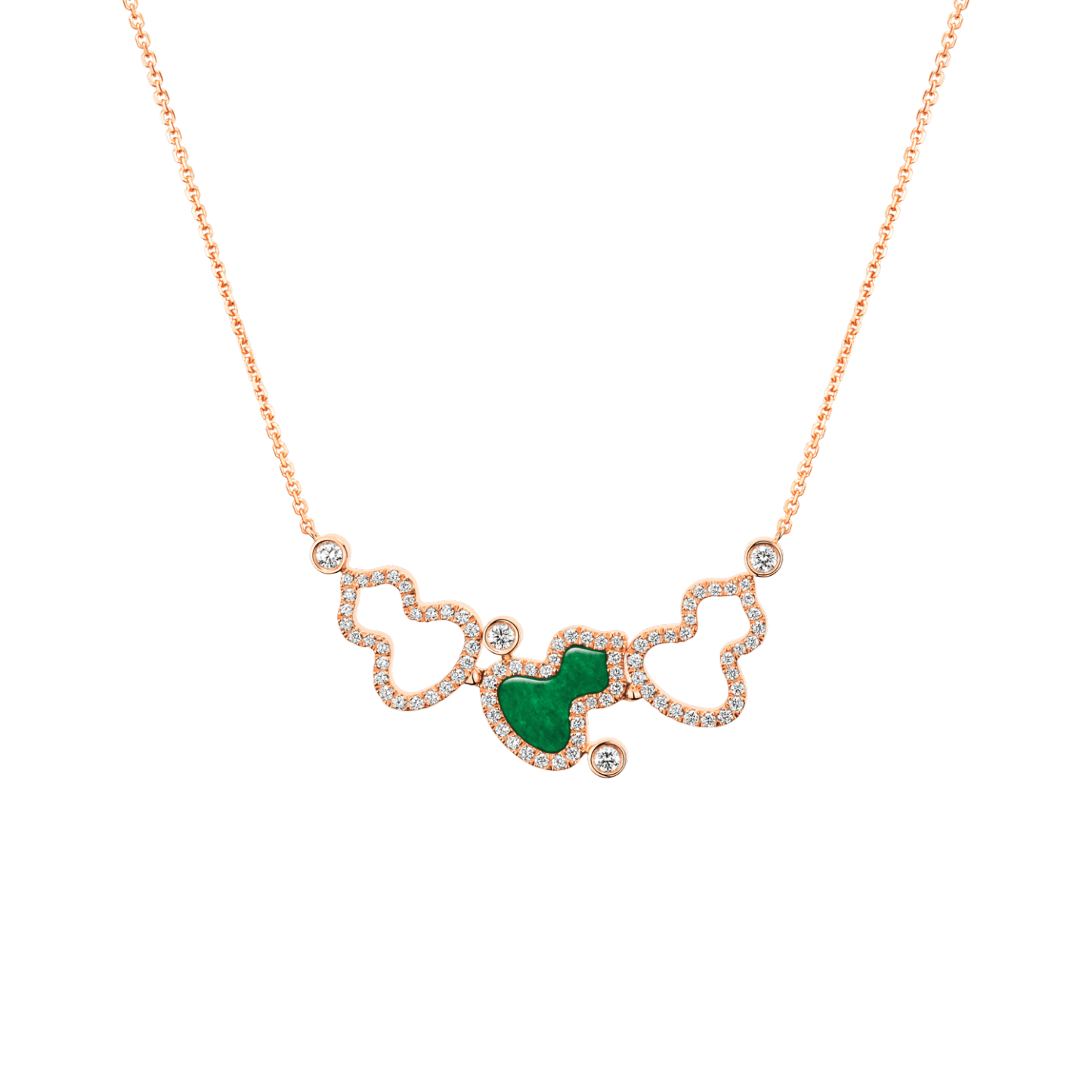 Wulu necklace in 18K rose gold with diamonds and jade