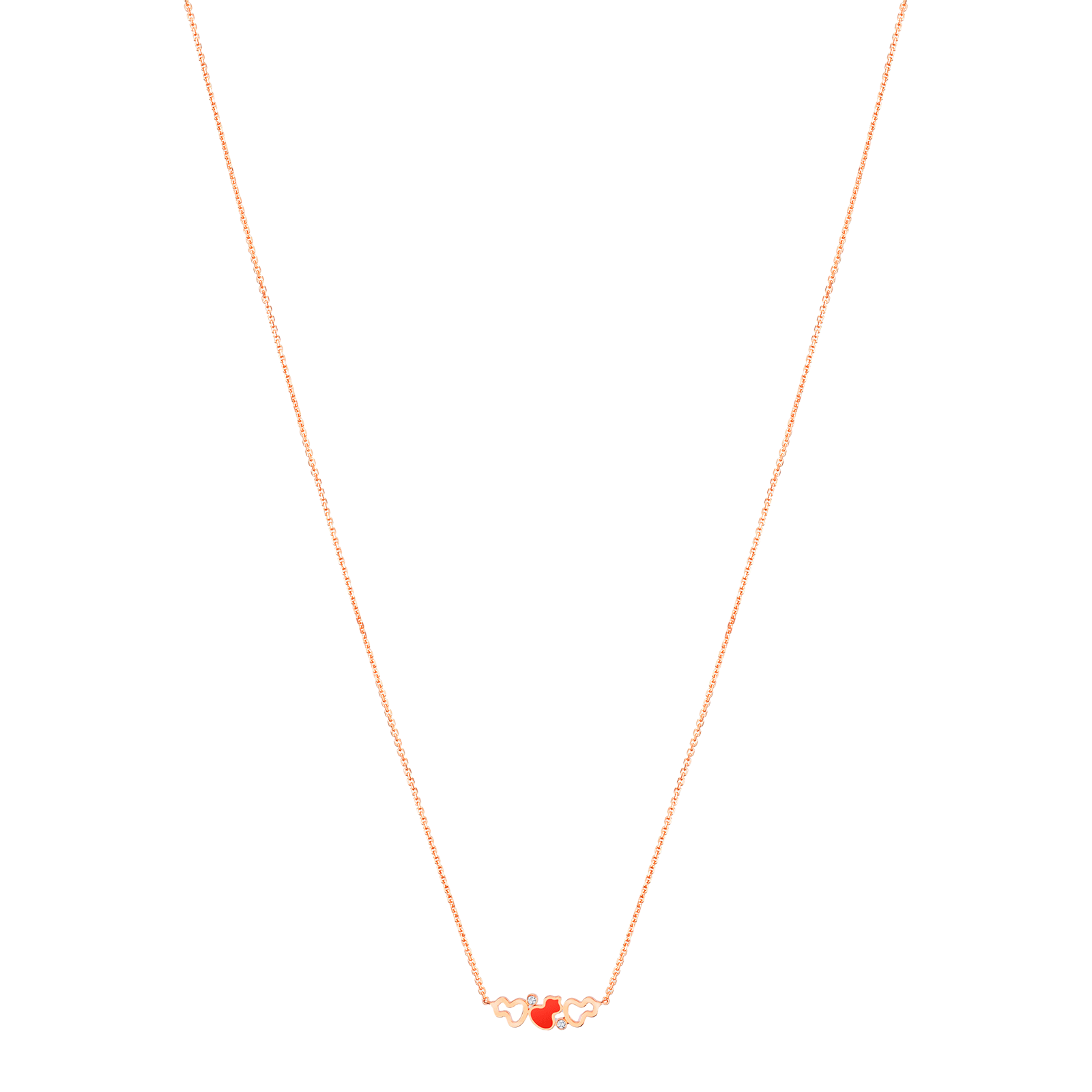 Wulu necklace in 18K rose gold with diamonds and red HyCeram®