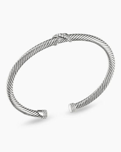 X Classic Cable Station Bracelet Sterling Silver with Diamonds, 4mm