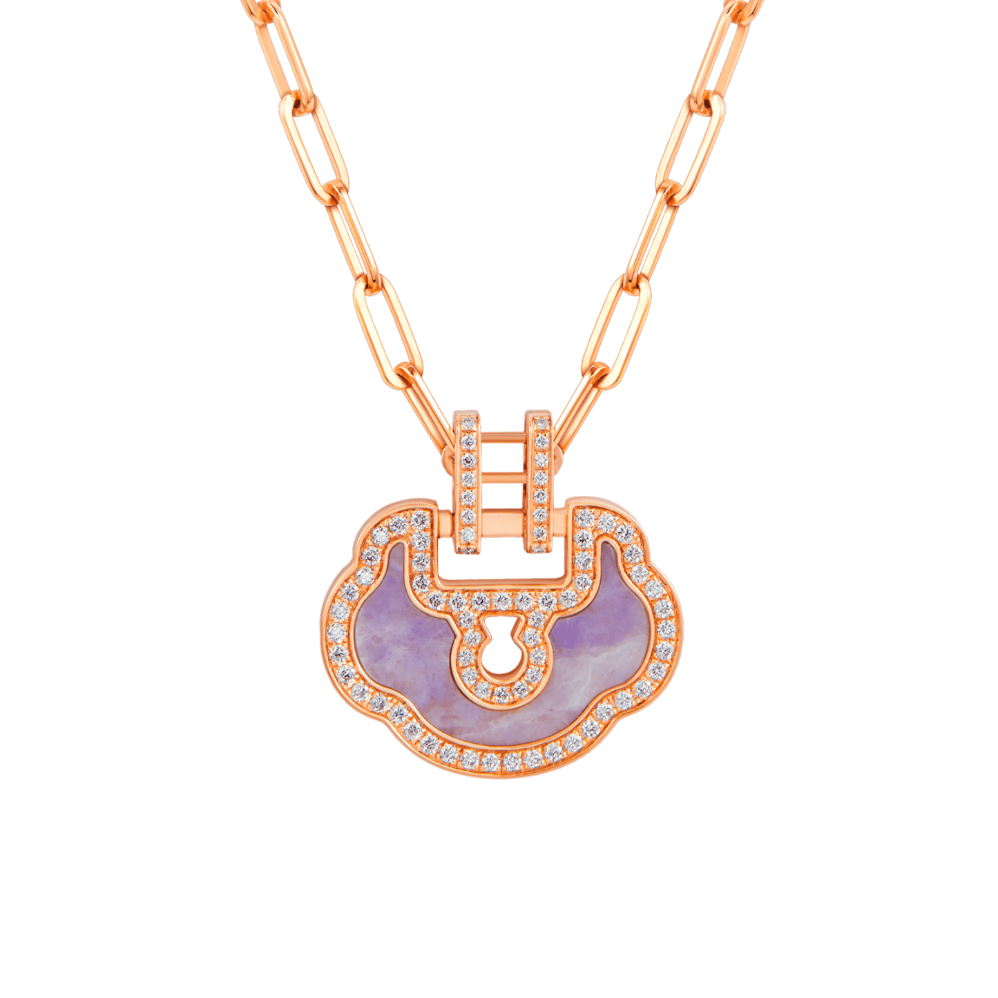 Medium Yu Yi necklace in 18K rose gold with diamonds and jade