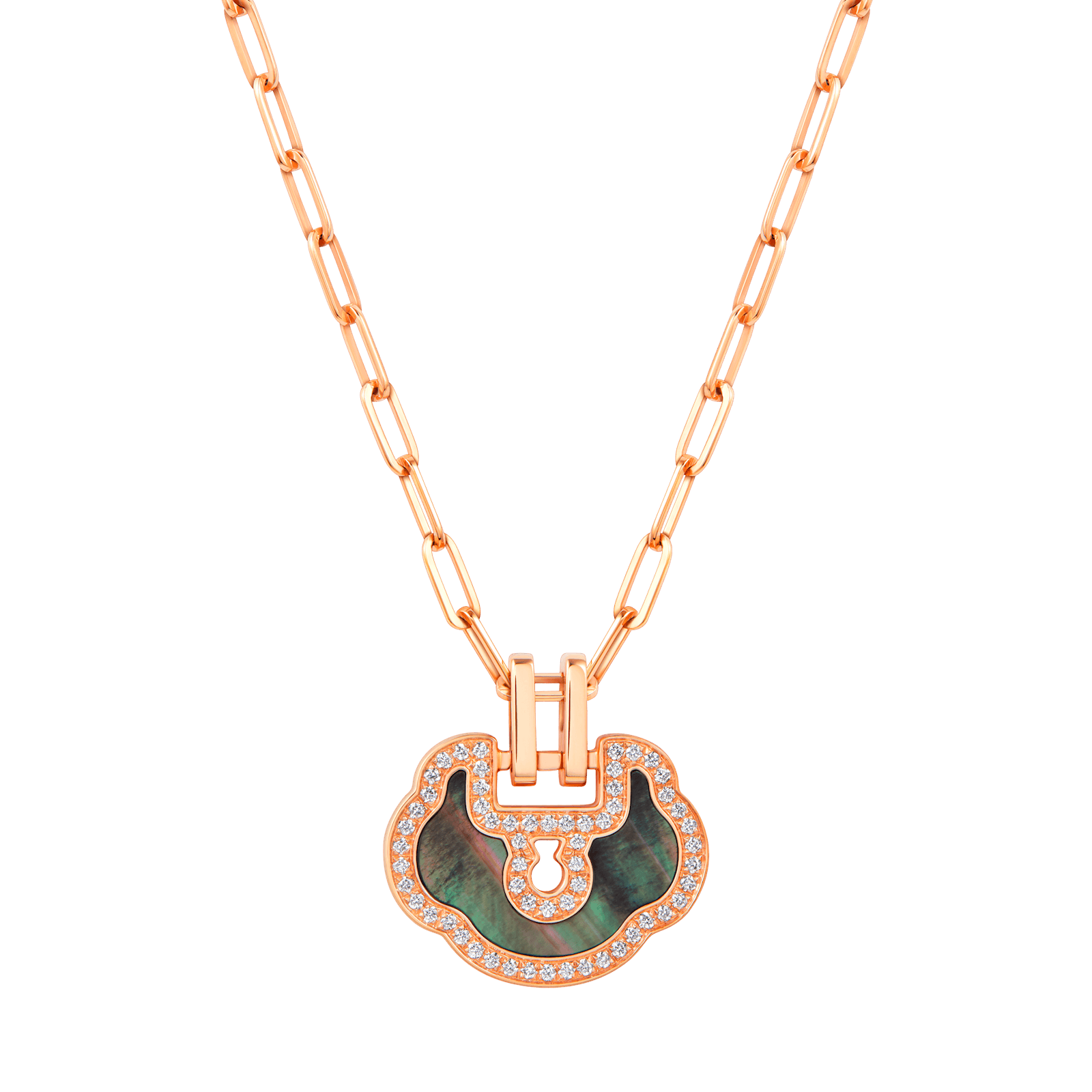 Small Yu Yi necklace in 18K rose gold with diamonds and mother of pearl