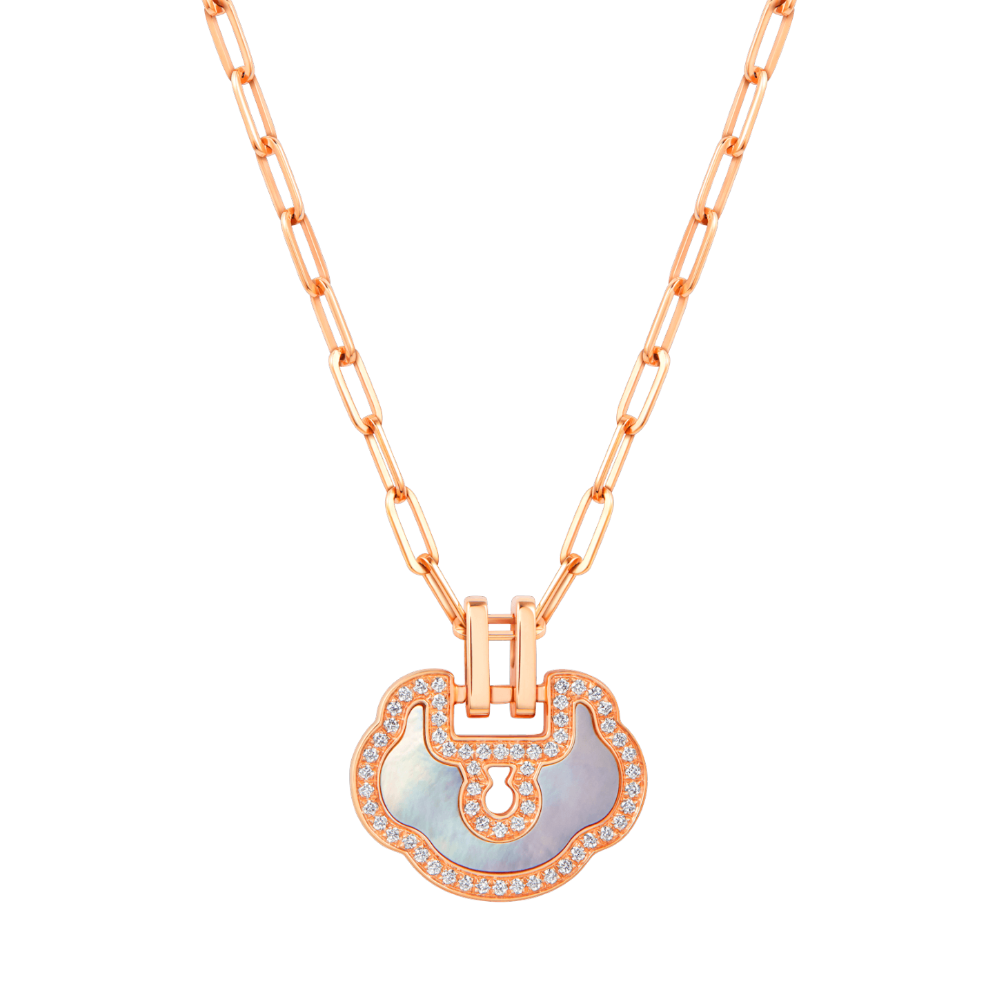 Small Yu Yi necklace in 18K rose gold with diamonds and mother of pearl