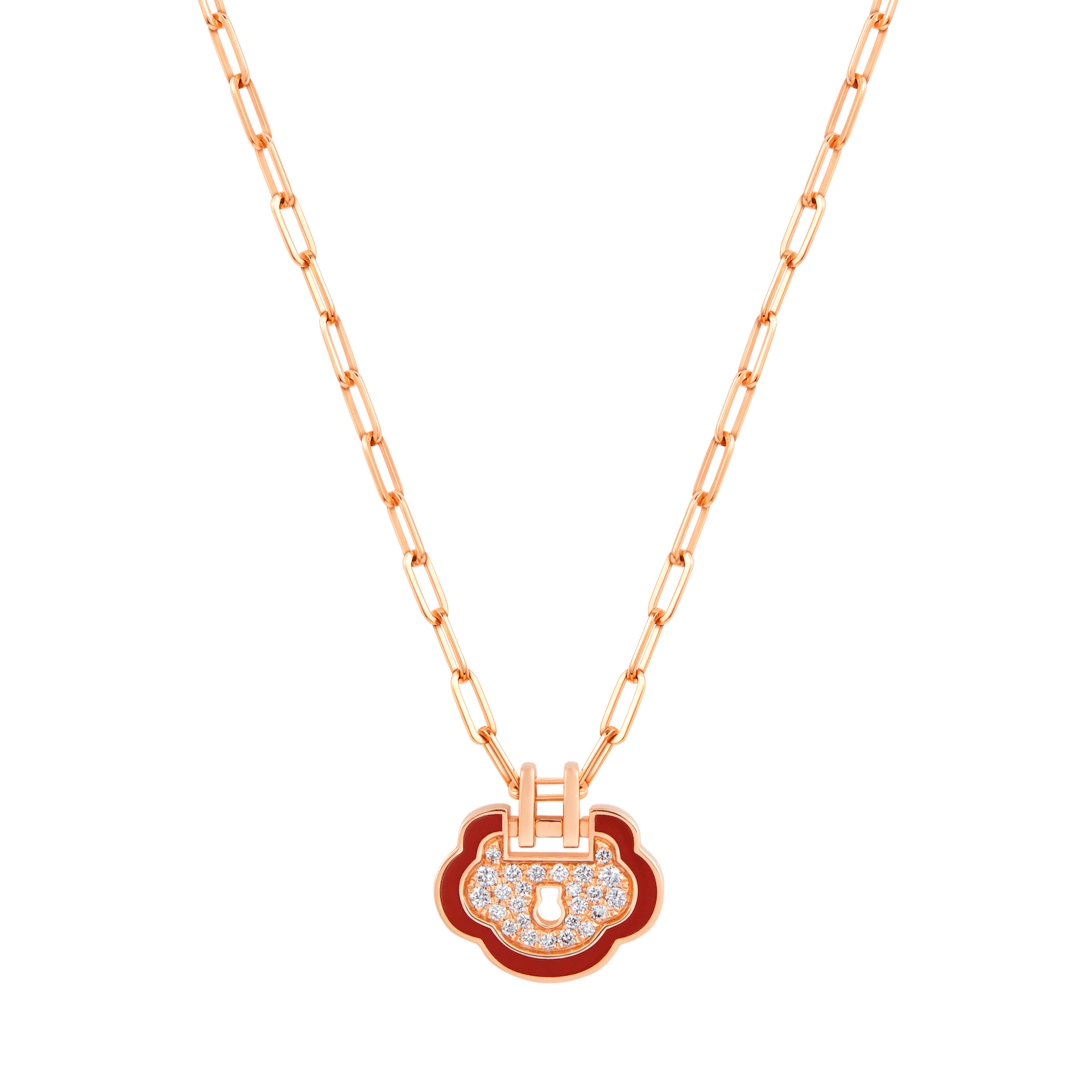 Yu Yi necklace in 18K rose gold with diamonds and red HyCeram®