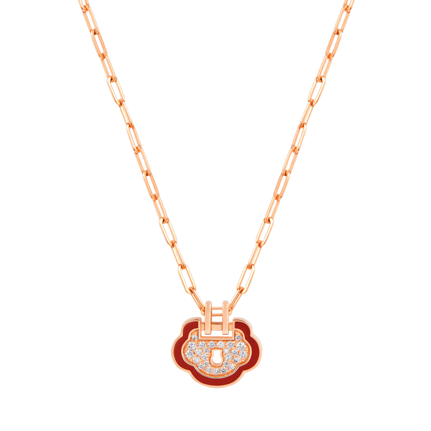 Yu Yi necklace in 18K rose gold with diamonds and red HyCeram®