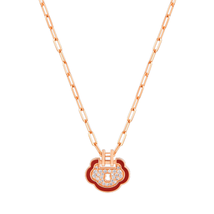 Yu Yi necklace in 18K rose gold with diamonds and red HyCeram®