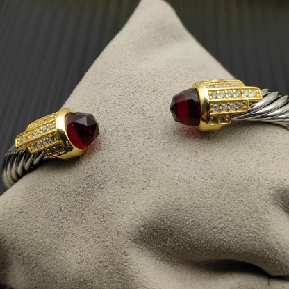 7mm Cable Bracelet with Red & Diamond Accents – Gold Cap