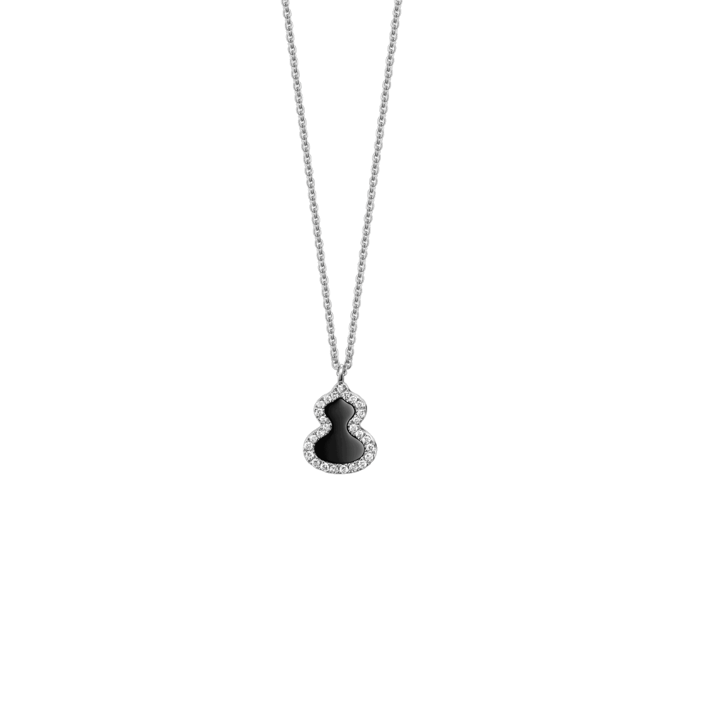 Petite Wulu necklace in 18K white gold with diamonds and onyx