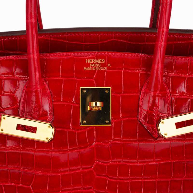 Birkin 35 Bag Braise Porosus Crocodile with Gold Hardware