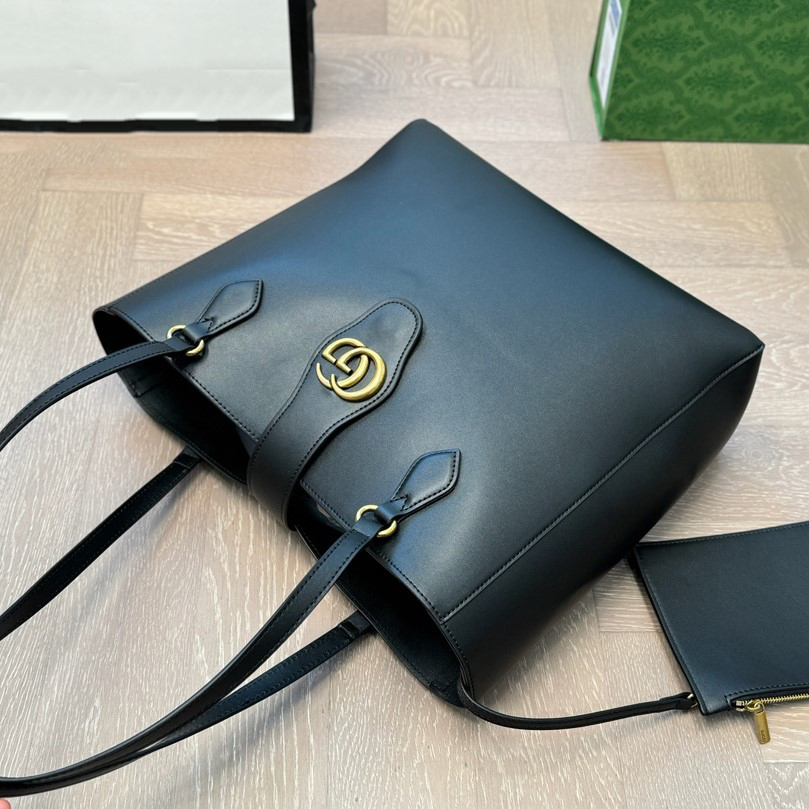 New Sakai Calfskin Lux Medium Dahlia Tote Black