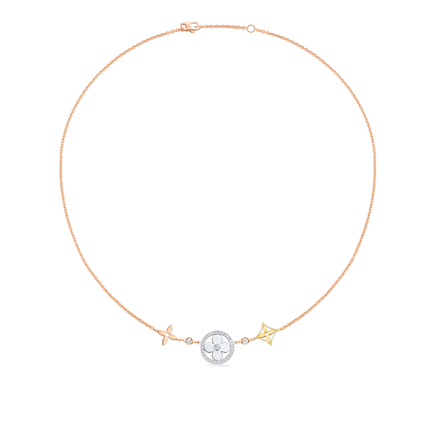 Idylle Blossom XL Necklace, 3 golds and diamonds