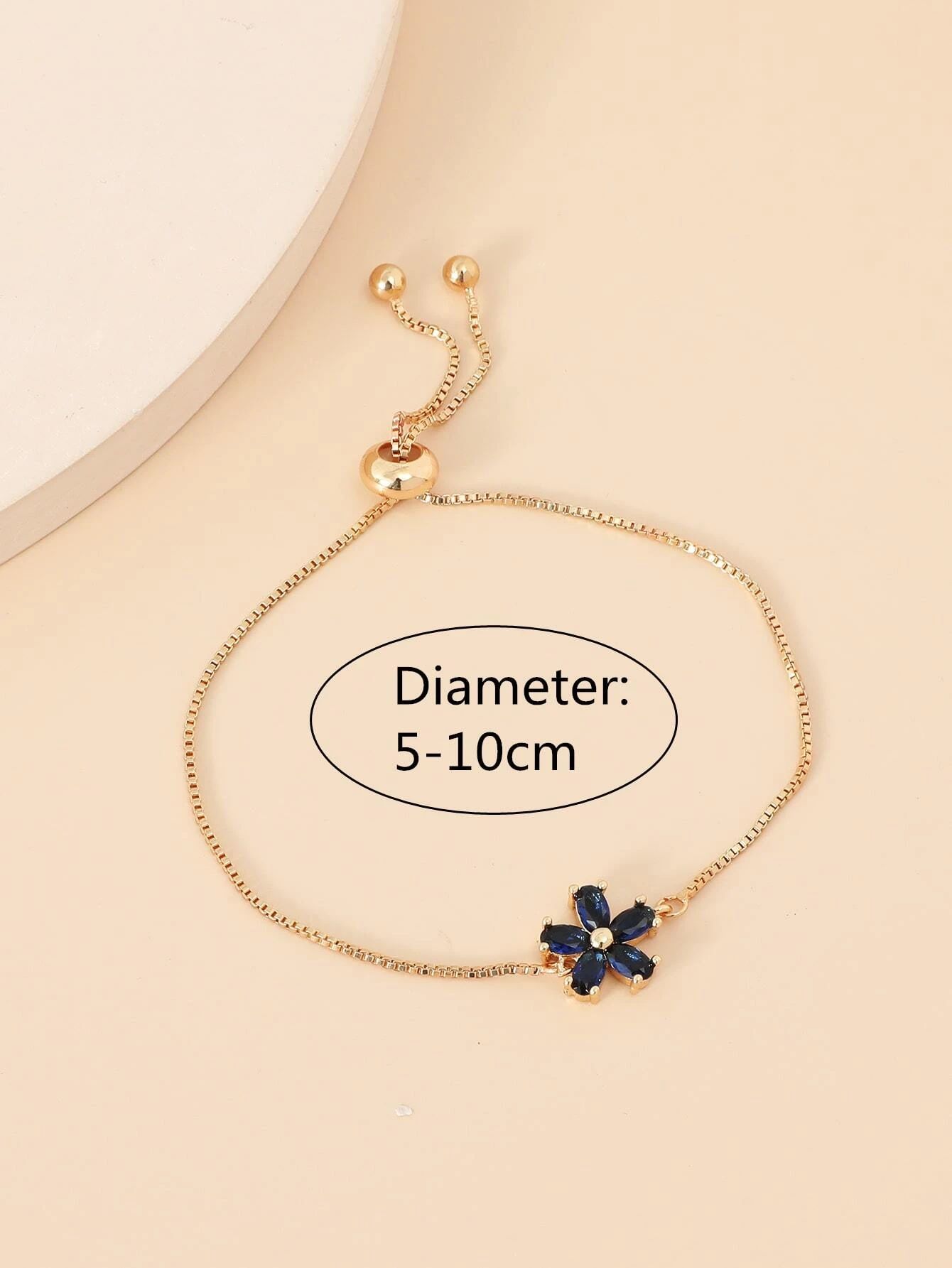 1pc Flower Shaped Copper With Cubic Zirconia Inlaid Adjustable Drawstring Bracelet Suitable For Women's Daily Wear, Date And Party