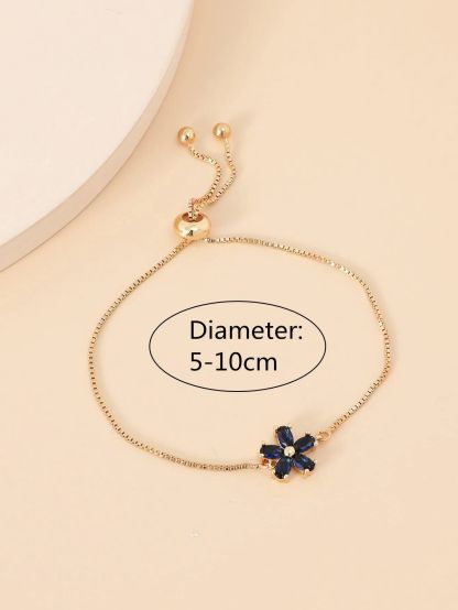 1pc Flower Shaped Copper With Cubic Zirconia Inlaid Adjustable Drawstring Bracelet Suitable For Women's Daily Wear, Date And Party