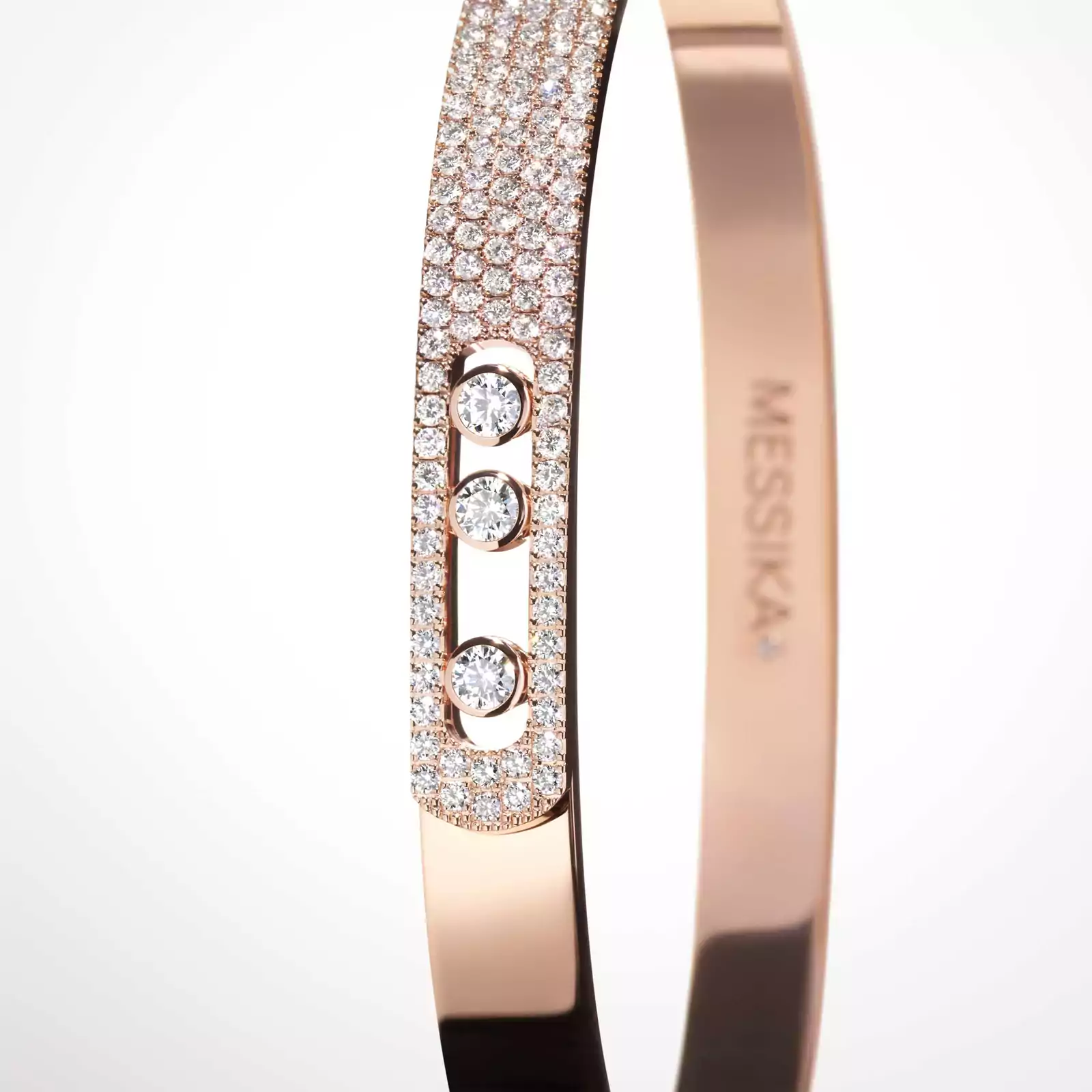 Move Noa Semi Pavé Bangle Pink Gold Diamond Bracelet