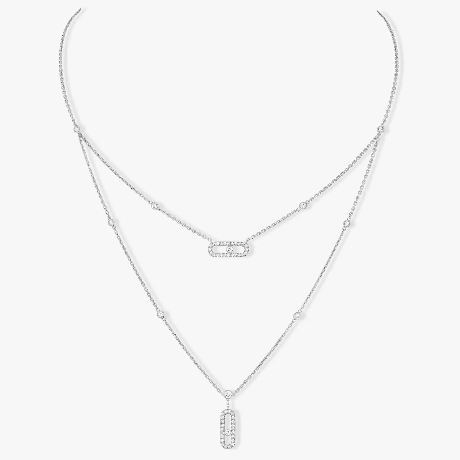 Move Uno 2 Rows Pavé White Gold Diamond Necklace