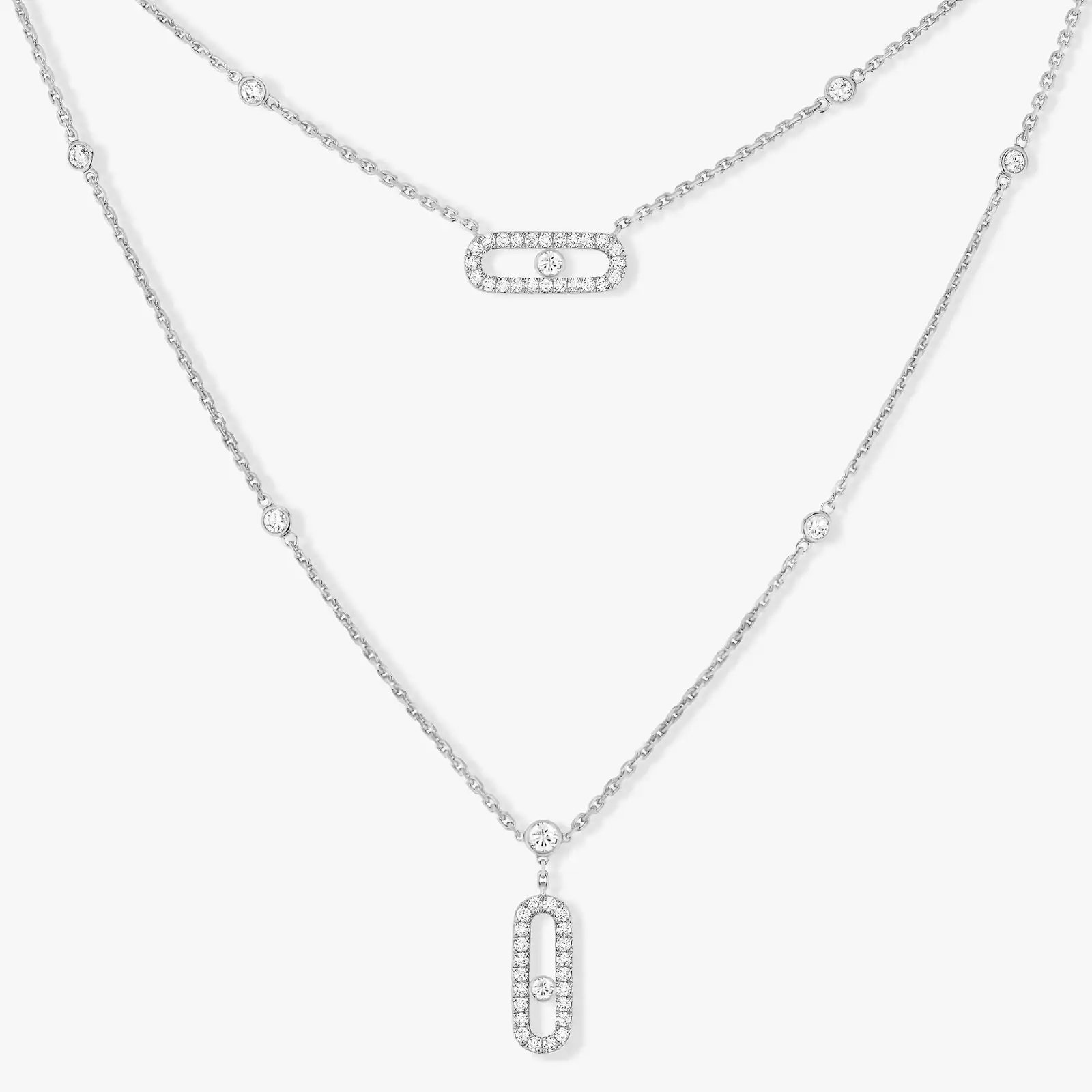 Move Uno 2 Rows Pavé White Gold Diamond Necklace