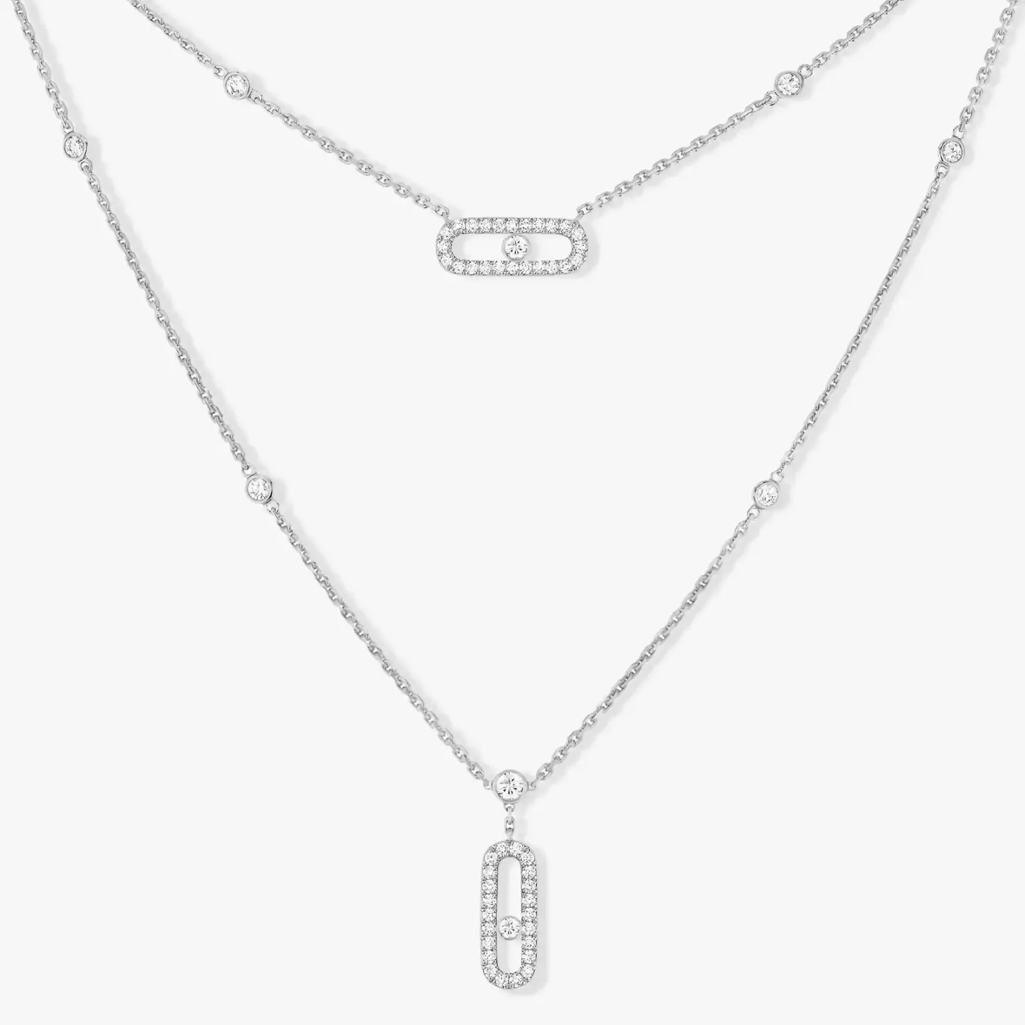 Move Uno 2 Rows Pavé White Gold Diamond Necklace