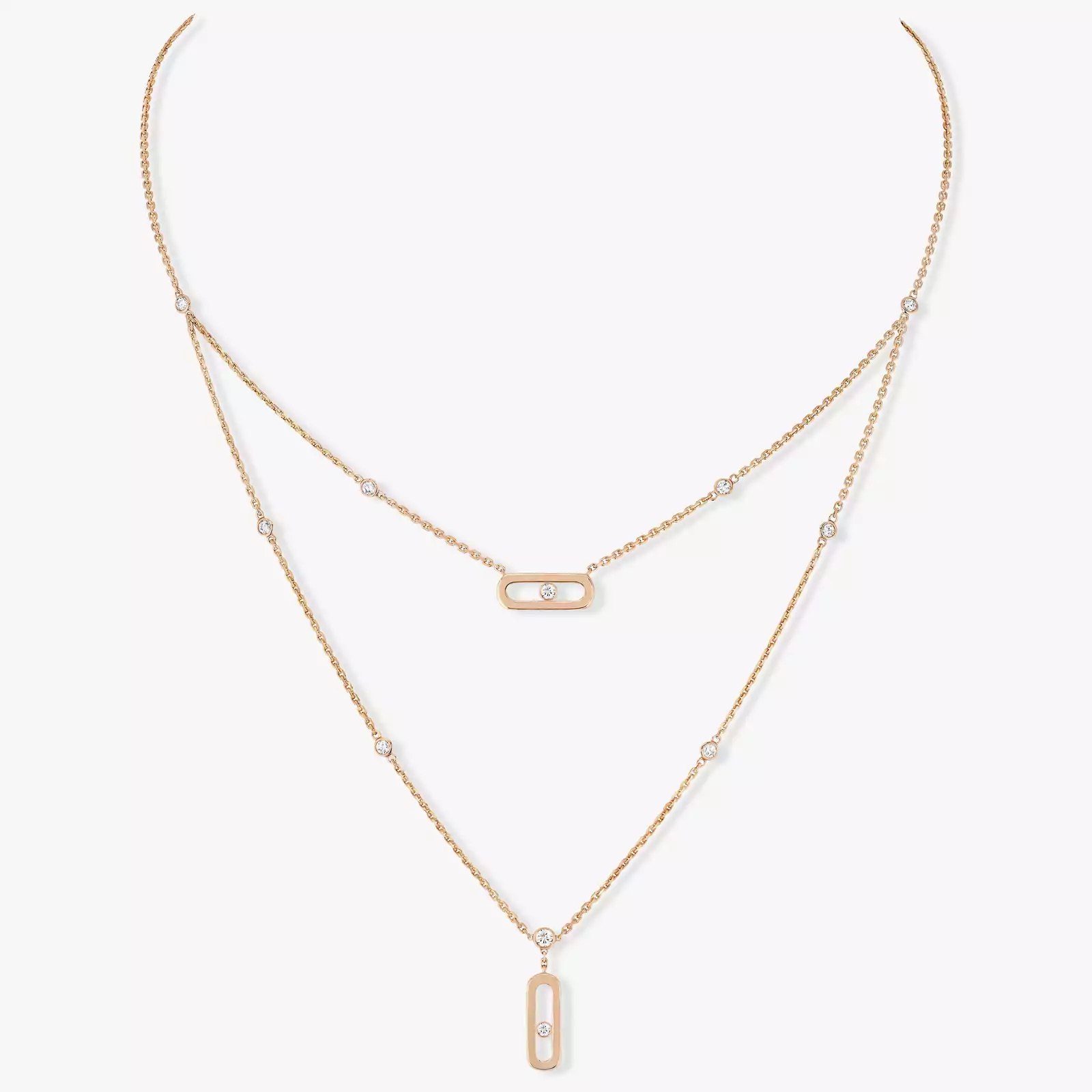 Move Uno 2 Rows Pink Gold Diamond Necklace