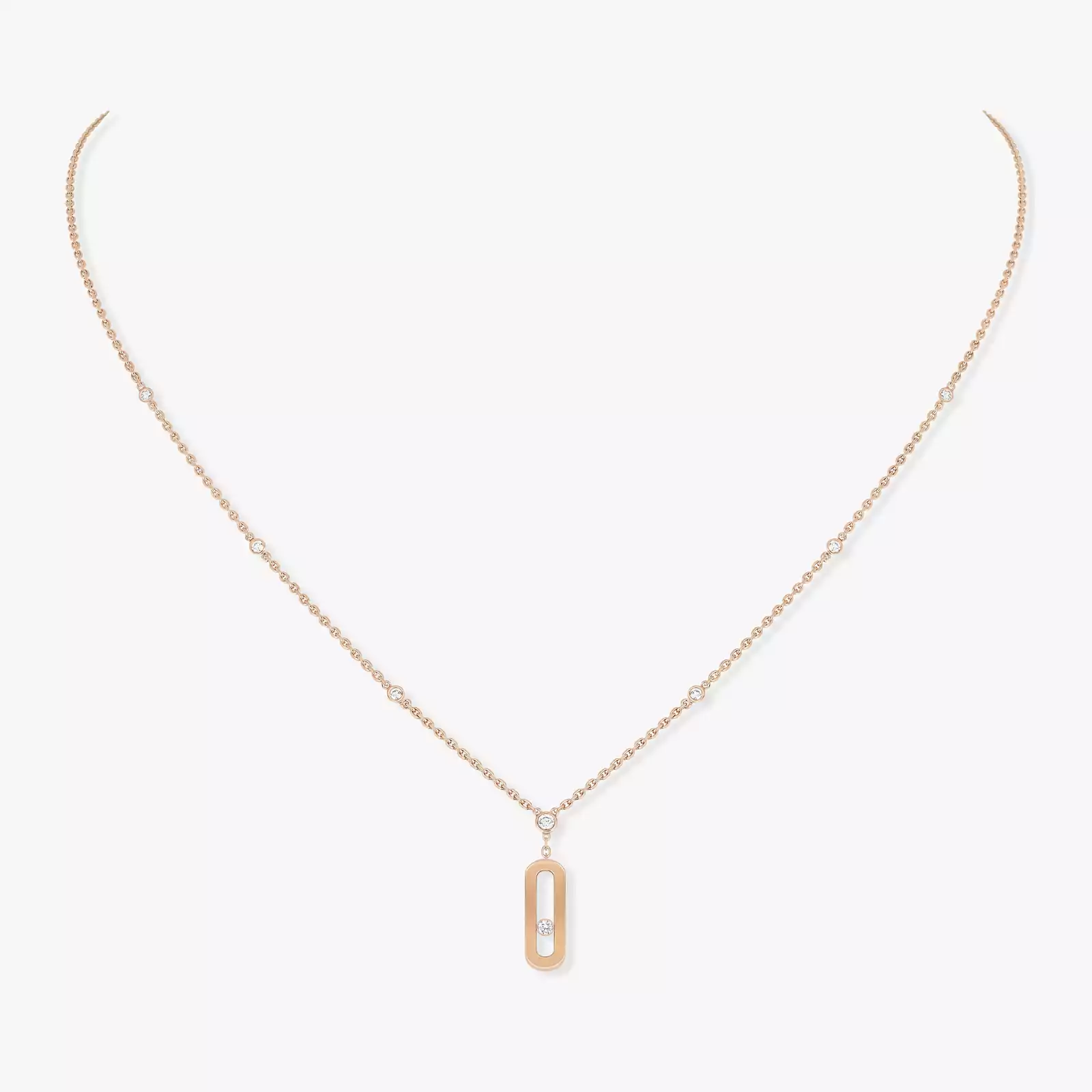Move Uno Long Necklace Pink Gold Diamond Necklace