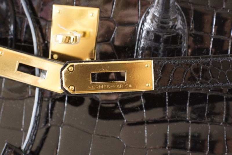 Birkin 35 Black Porosus Crocodile with Gold Hardware