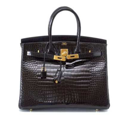 Birkin 35 Black Porosus Crocodile with Gold Hardware