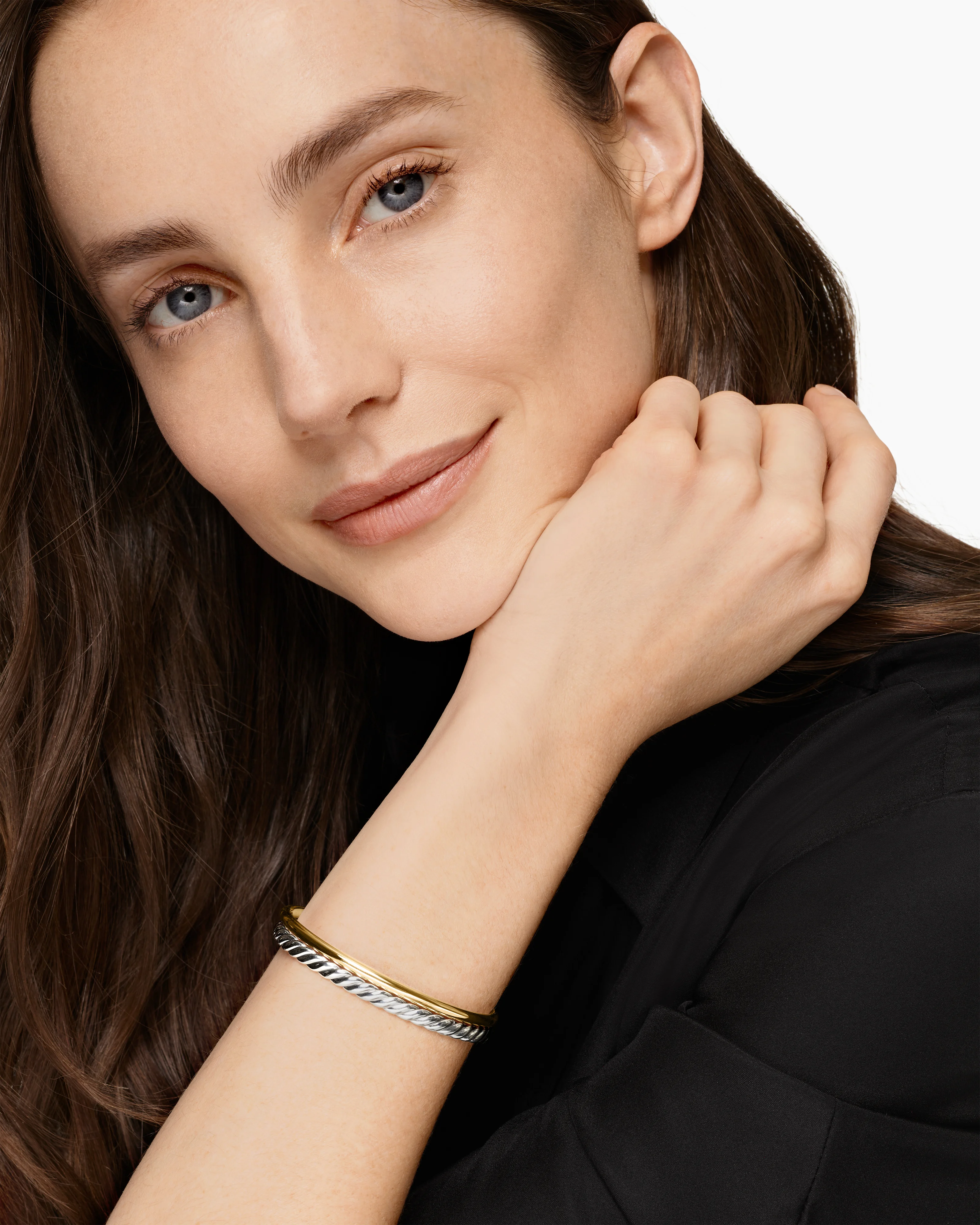 DY Mercer® Two Row Cuff Bracelet Sterling Silver with 18K Yellow Gold, 11mm