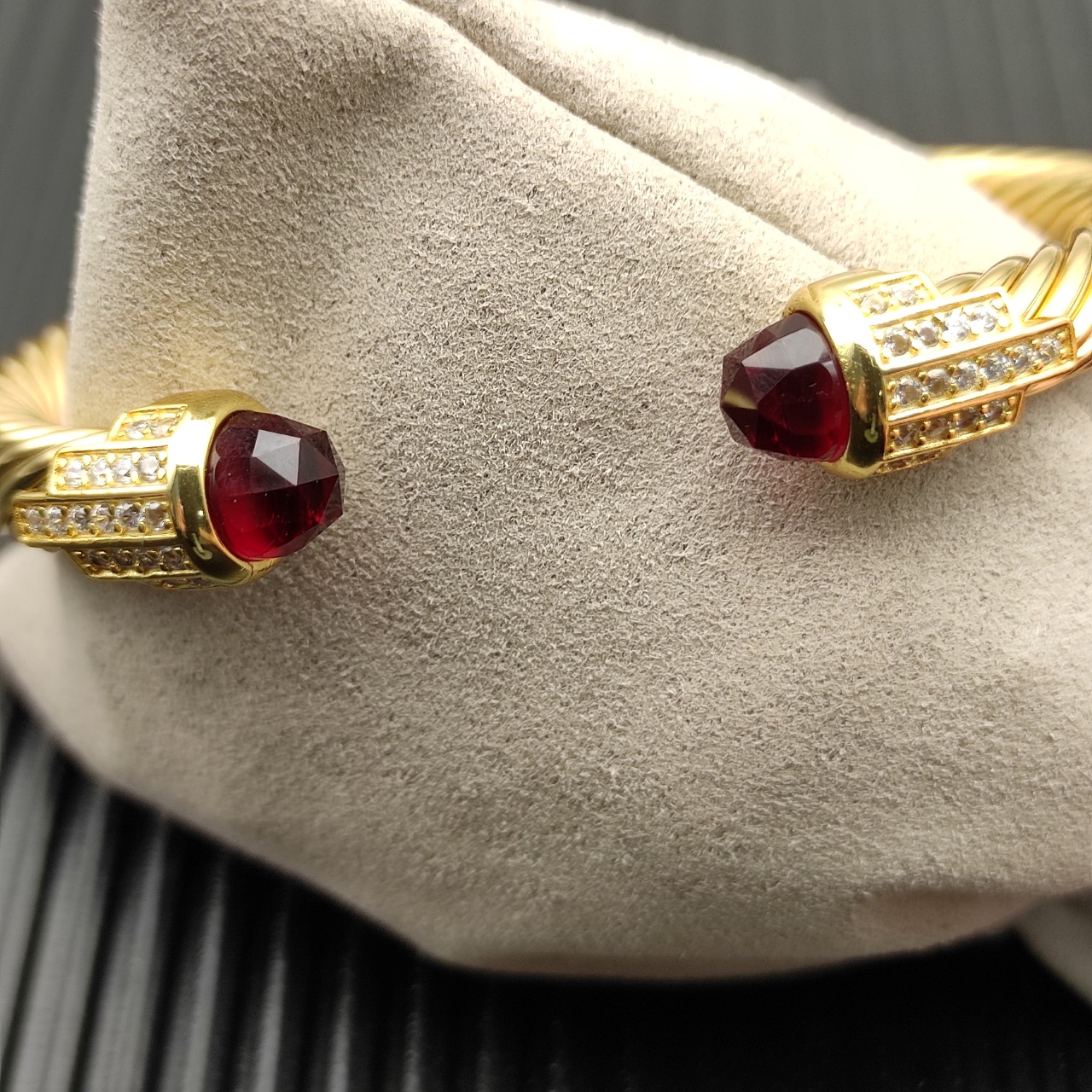 7mm Cable Bracelet with Red  & Diamond Accents