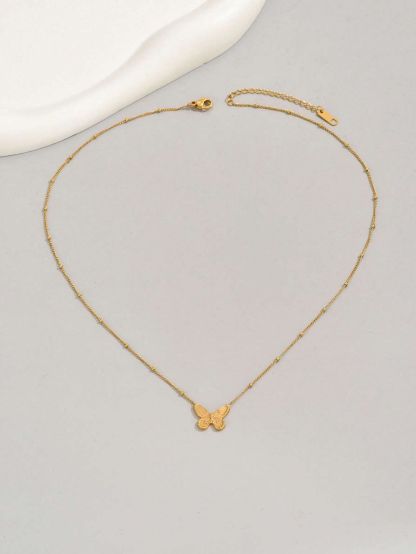 1pc Bow Ring Butterfly Gold Color Stainless Steel Necklace Suitable For Women's Daily Wear And Holiday Gift, Sister Gifts