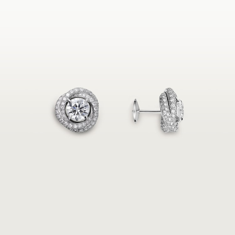 TRINITY RUBAN STUD EARRINGS, 2 BRILLIANT-CUT DIAMONDS, PAVED