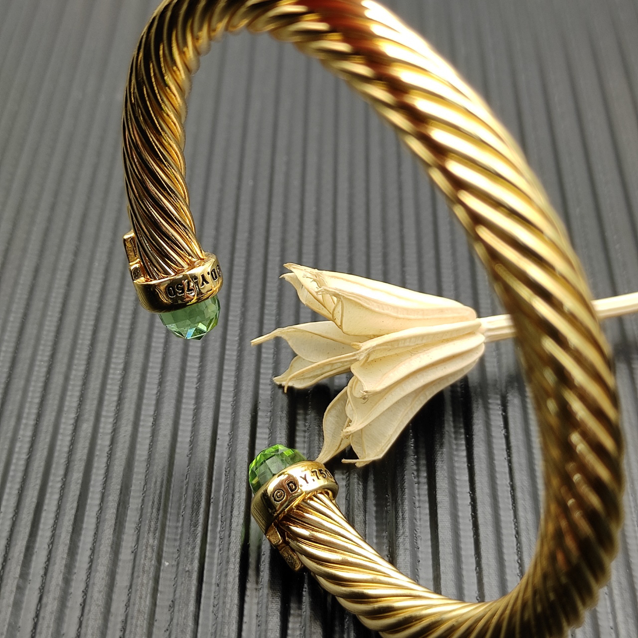 7mm Cable Bracelet with Light Green & Diamond Accents