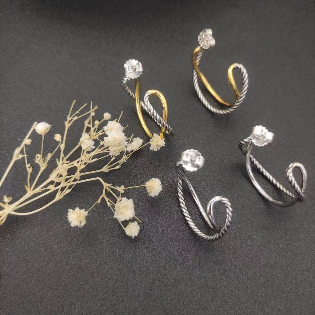 Crossover Hoop Earrings Sterling Silver with 18K Yellow Gold 33.7mm