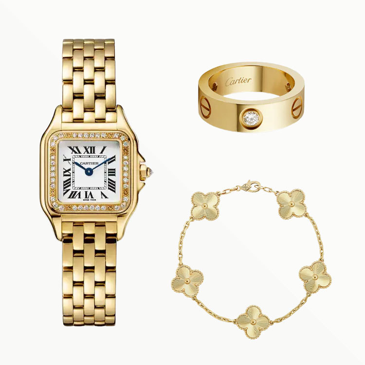 3‑Piece Carthttier Stack –Panthere, Yellow Gold, Diamonds