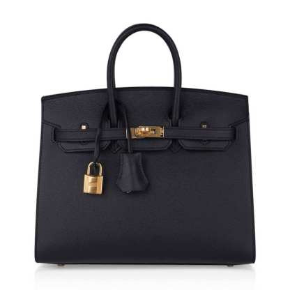 Birkin Sellier 25 Black Gold Hardware Epsom Leather New w/Box