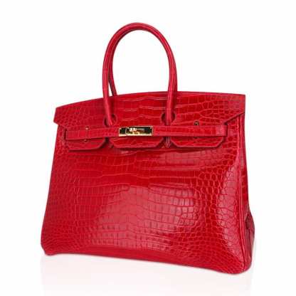Birkin 35 Bag Braise Porosus Crocodile with Gold Hardware