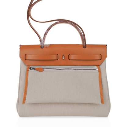 Herbag Zip 31 Bag Beton Toile Militaire / Natural Sable Leather Palladium New w/Box