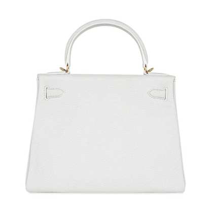 Kelly 28 Retourne Bag White Clemence Leather with Gold Hardware