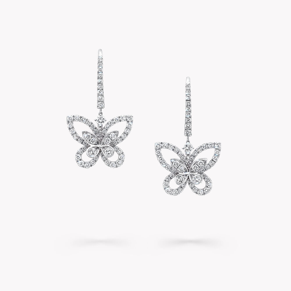 Butterfly Silhouette Diamond Drop Earrings WHITE GOLD