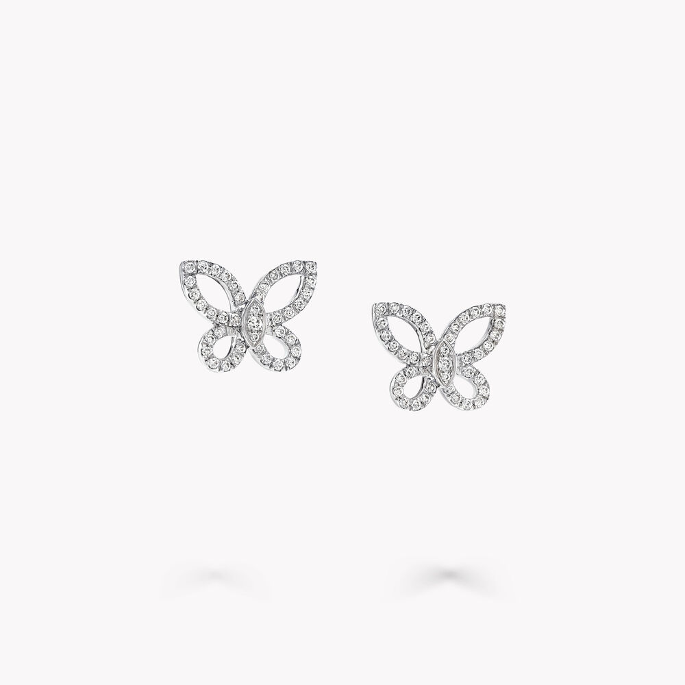 Mini Butterfly Silhouette Diamond Earrings WHITE GOLD