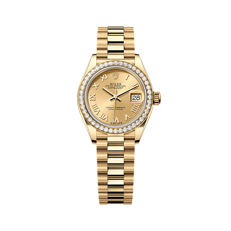 Rothtlex Lady-Datejust. Oyster, 28 mm, yellow gold and diamonds, Reference