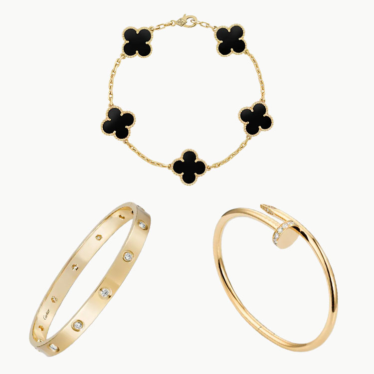 3‑Piece Icon Stack – Love Bracelet, 10 Diamonds, Clou & Clover
