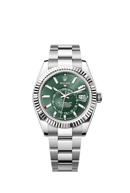 Sky-Dweller, 42mm, Oystersteel and 18k White Gold, Green, Oyster, Ref# 336934-0001