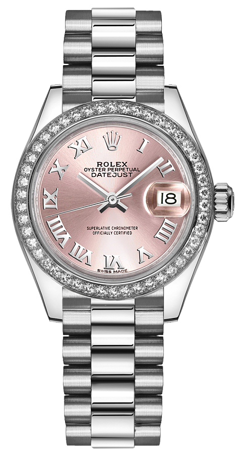 Lady-Datejust 28 Pink Roman Numeral Platinum Diamond Watch 279136RBR-0012